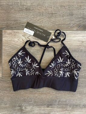 Wolven Black Bralette with White Botanical Print NWT size S